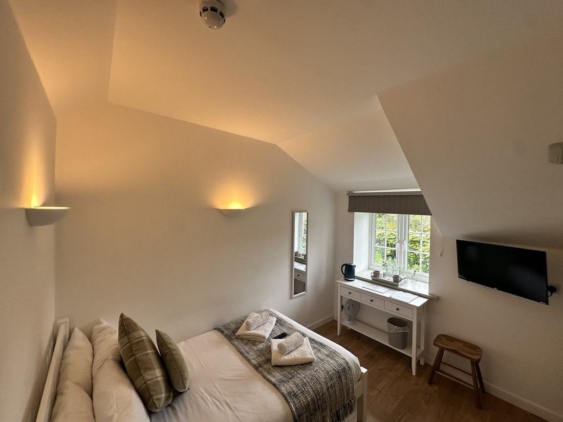 A garden-view room